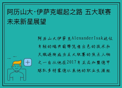 阿历山大·伊萨克崛起之路 五大联赛未来新星展望